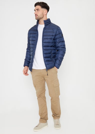 Threadbare Navy Matte Finish Padded Funnel Neck Jacket