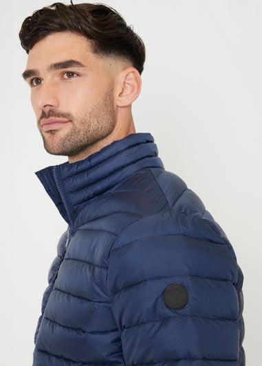 Threadbare Navy Matte Finish Padded Funnel Neck Jacket