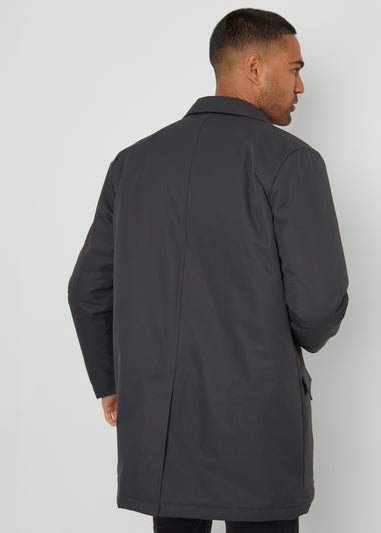 Threadbare Charcoal Showerproof Button Up Collared Mac Jacket