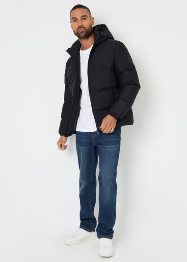 Threadbare Black Showerproof Hooded Puffer Jacket