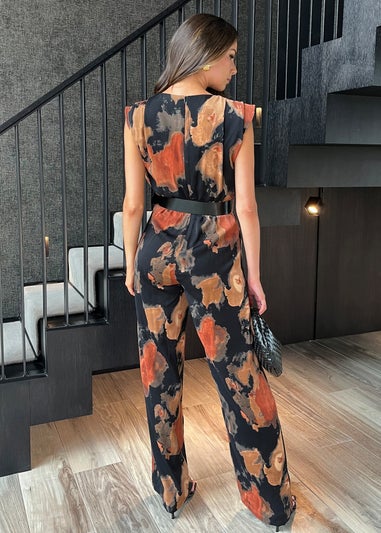 AX Paris Multi Smudge Print Belted Wide Leg Jumpsuit