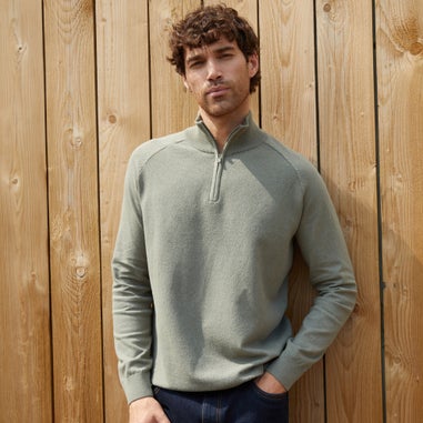 Threadbare Olive Textured Knit Quarter Zip Jumper