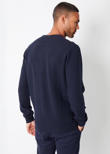 Threadbare Navy Textured Knitted Crew Neck Jumper