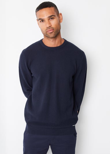 Threadbare Navy Textured Knitted Crew Neck Jumper