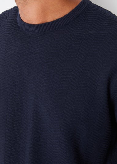 Threadbare Navy Textured Knitted Crew Neck Jumper