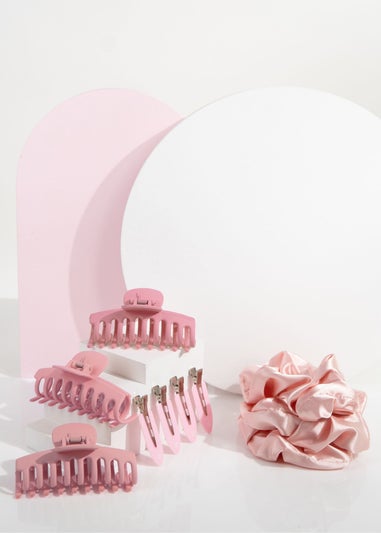 Brushworks Pink Complete Hair Clip & Scrunchie Set