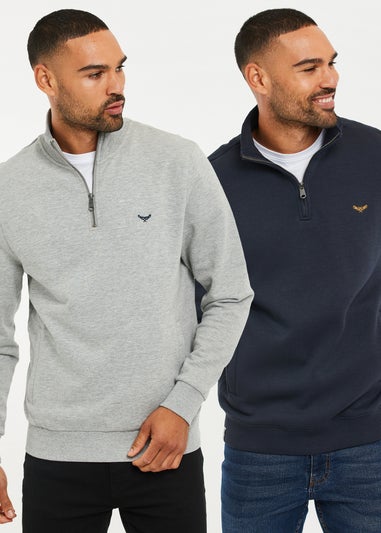 Threadbare Navy 2 Pack Quarter Zip Neck Sweatshirt