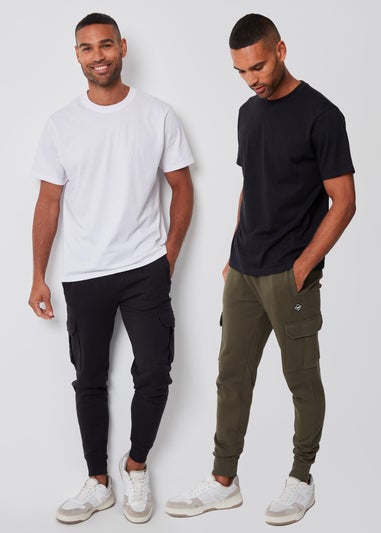 Threadbare Black 2 Pack Cargo Style Joggers