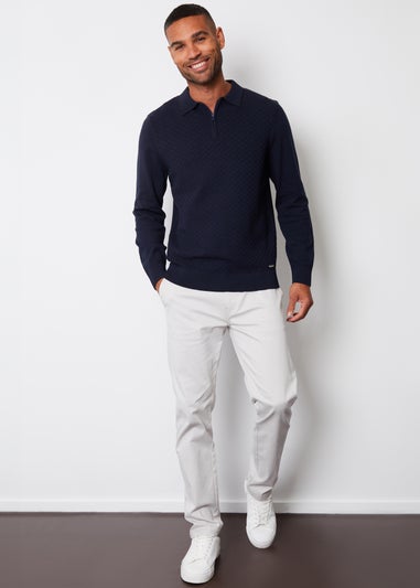 Threadbare Navy Long Sleeve Quarter Zip Knitted Polo Jumper