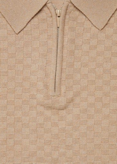 Threadbare Beige Long Sleeve Quarter Zip Knitted Polo Jumper