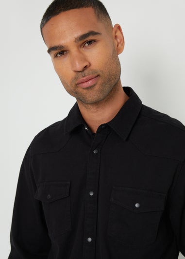 Threadbare Black Cotton Popper Closure Long Sleeve Shirt