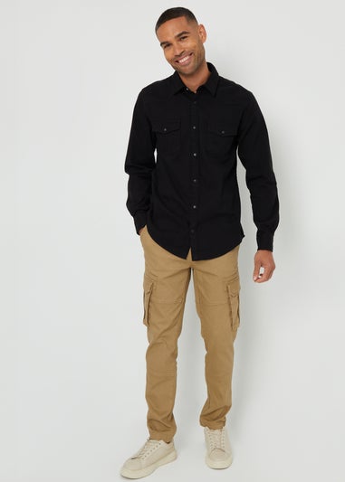Threadbare Black Cotton Popper Closure Long Sleeve Shirt