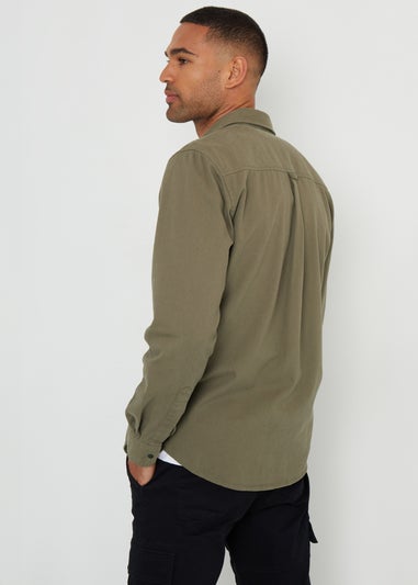 Threadbare Khaki Cotton Popper Closure Long Sleeve Shirt