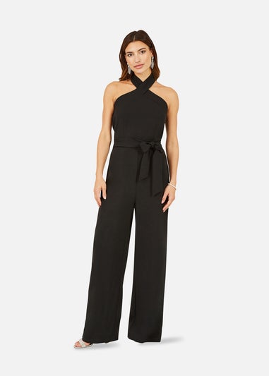 Mela Black Cross Over Halter Neck Jumpsuit