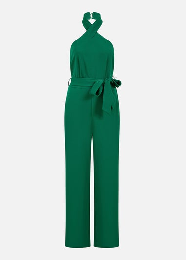 Mela Green Cross Over Halter Neck Jumpsuit