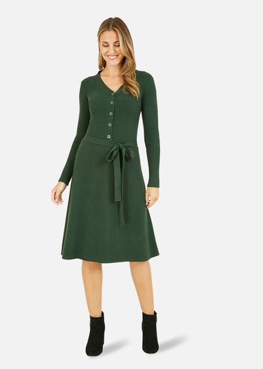 Yumi Green Knitted Skater Dress