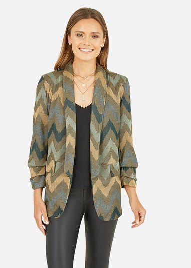 Yumi Green Chevron Relaxed Fit Blazer