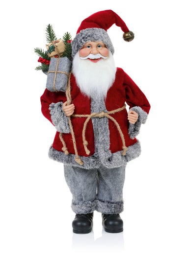 Premier Decorations Plush Fur Coat Santa with Sack and Present 50cm