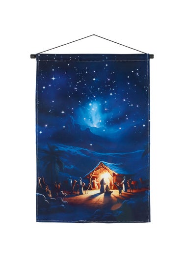 Premier Decorations Blue Nativity Scene with Twinkling Fibre Optics 60 x 40cm