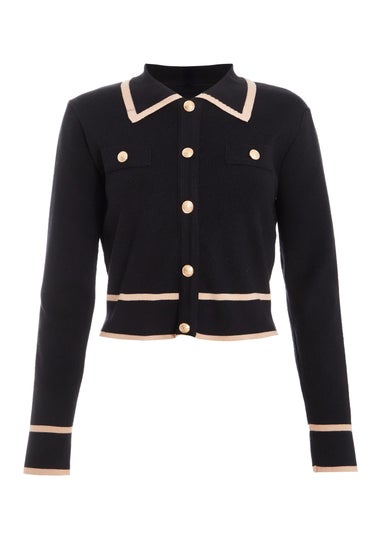 Quiz Black Contrast Trim Knit Cardigan