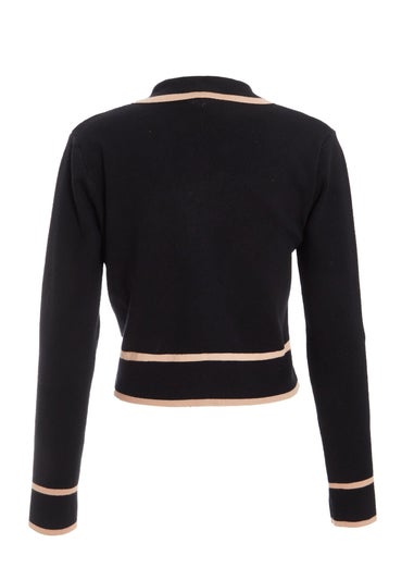 Quiz Black Contrast Trim Knit Cardigan