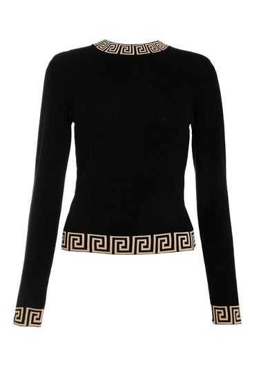 Quiz Black Knitted Geometric Trim Jumper