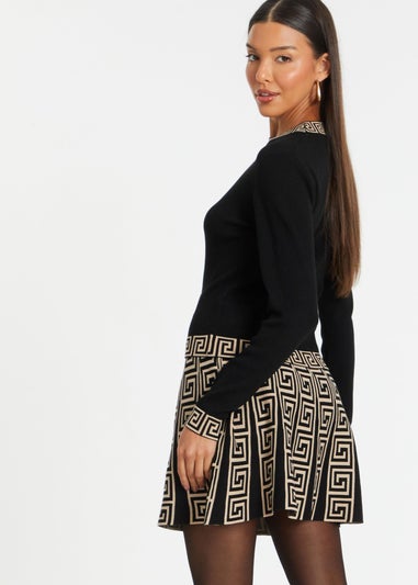 Quiz Black Knitted Geometric Mini Skirt