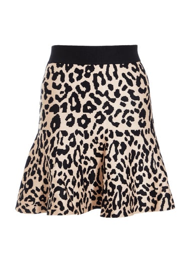 Quiz Black Leopard Print Knit Skirt