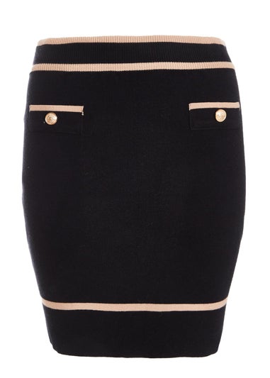 Quiz Black Knit Contrast Trim Mini Skirt