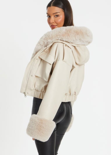 Quiz Stone Faux Fur Bomber Jacket