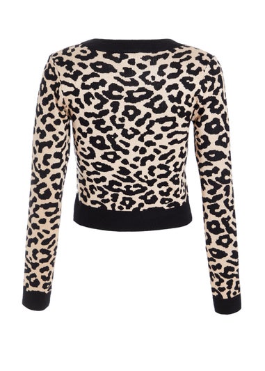 Quiz Black Leopard Print Knit Jumper