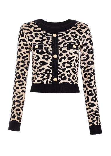 Quiz Black Leopard Print Knit Jumper