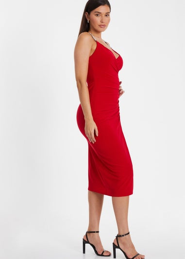 Quiz Red Diamante Strap Midi Dress