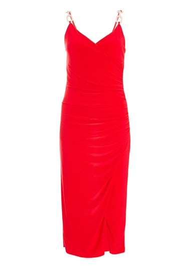 Quiz Red Diamante Strap Midi Dress