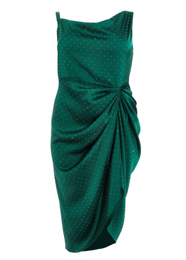 Quiz Green Curve Rhinestone Satin Midi Dress