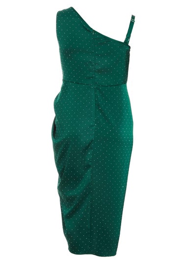 Quiz Green Curve Rhinestone Satin Midi Dress