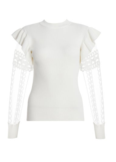 Quiz Cream Knit Lace Sleeve Jumper