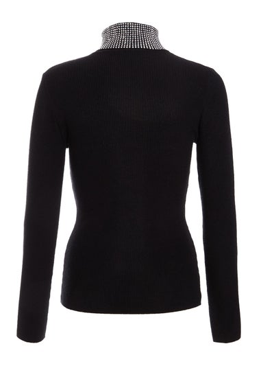 Quiz Black Diamante Turtle Neck Jumper