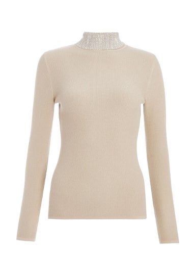 Quiz Stone Diamante Turtle Neck Jumper