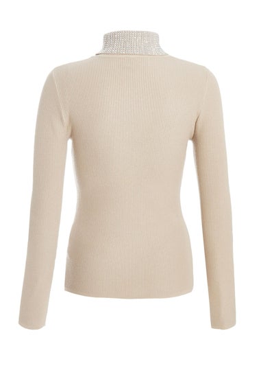 Quiz Stone Diamante Turtle Neck Jumper