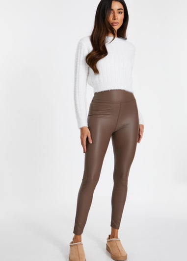 Quiz Brown Faux Leather Leggings