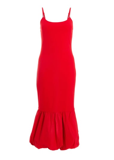 Quiz Red Puffball Hem Midi Dress