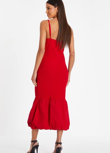 Quiz Red Puffball Hem Midi Dress