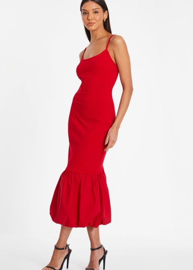 Quiz Red Puffball Hem Midi Dress