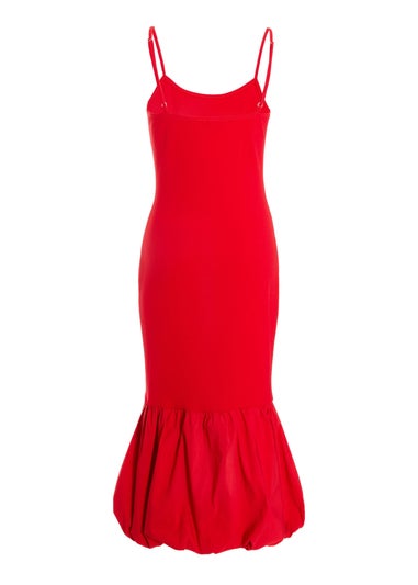 Quiz Red Puffball Hem Midi Dress