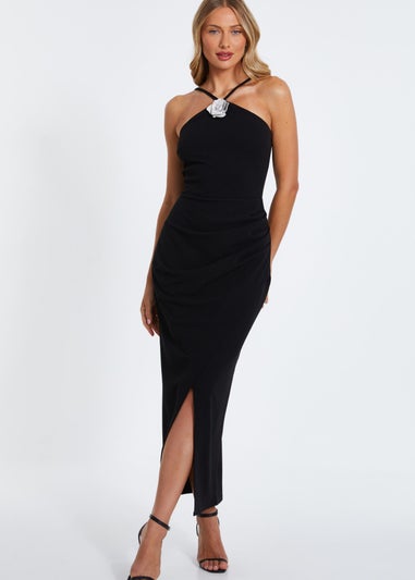 Quiz Black Diamante Corsage Midi Dress