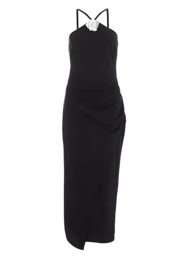 Quiz Black Diamante Corsage Midi Dress