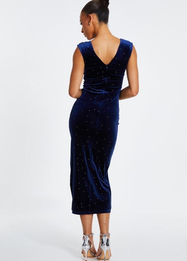 Quiz Navy Velvet Embellished Midi Dress