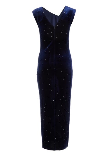 Quiz Navy Velvet Embellished Midi Dress