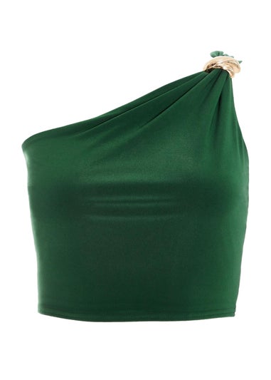 Quiz Green One Shoulder Crop Top